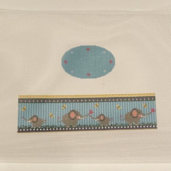 Needlepoint Oval Hinged Box Elephants CANVAS ONLY - Picture 1 of 1